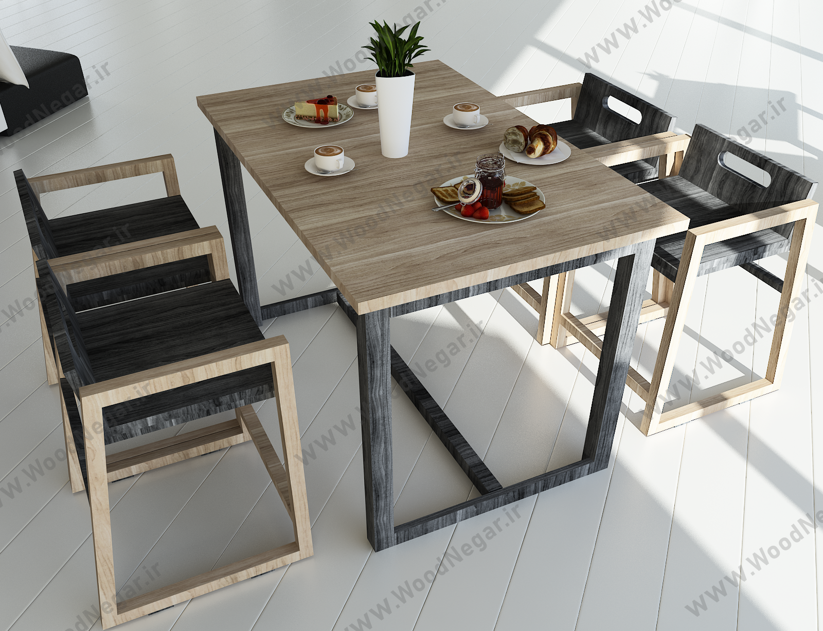 صندلی و میز چهار نفره کافه ای و ناهارخوری چوبی سری Helix Cafe