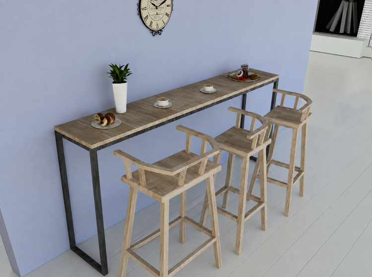 میز و صندلی کانتر دیواری سه نفره کافه ای چوبی سریClassic Cafe 85 cm